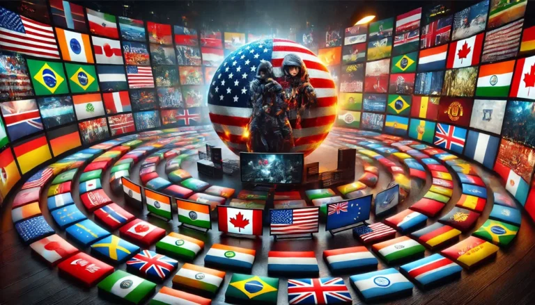 A happy family enjoying the GREATIPTV service on a 4K Smart TV, tablet, and smartphone.