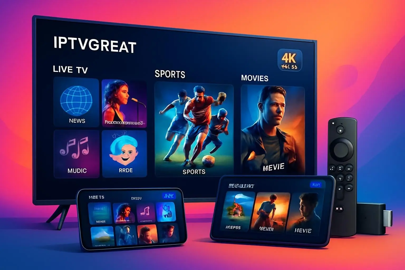 IPTVGREAT 4K IPTV streaming with 23,000 live channels and 150,000 movies
