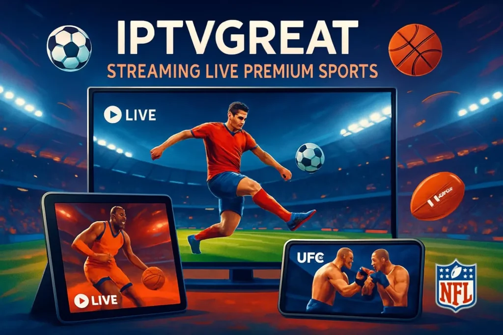 IPTVGREAT IPTV service offering all premium sports channels including football, NBA, NFL, and UFC
